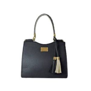 Bebe Black Vegan Leather Natalie Satchel Bag Braided Handles Medium to large SZ